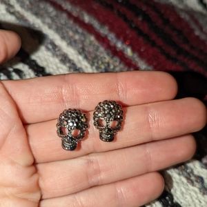 Black Gem Skull Earrings Studs